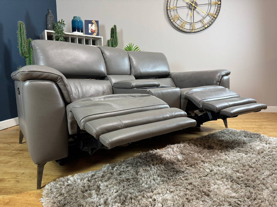 Illinois Leather 2 Seater - Trusty Soft Sheen Fossil Grey - Console - Power Headrest Power Recliner (WA2)