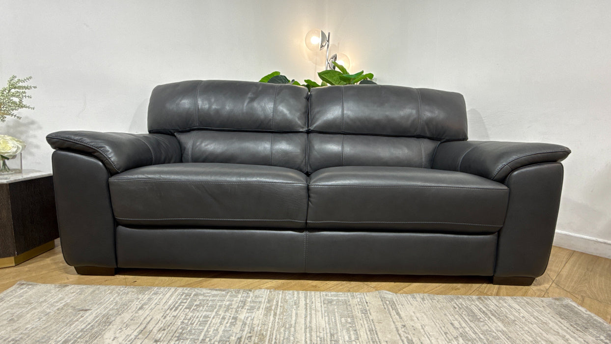 Sofology Santina Leather 3 Seater in Relaxed Soft Charcoal