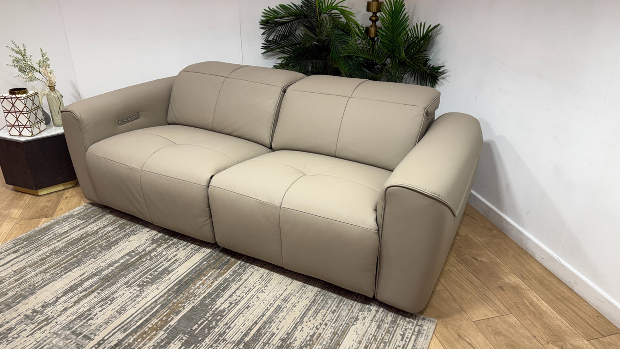 Sofology Riviera Leather 2.5 Seater Power Recliner/Headrest in Trusty Super Matt Putty