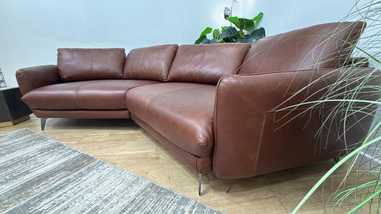 Sofology Adler Leather 4 Seater Asymmetric in Relaxed Soft Brown