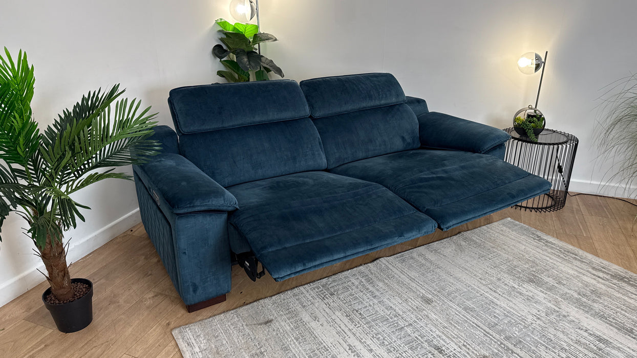 Sofology Benz Fabric 3 Seater Power Recliner/Headrest Heated Seat in Heritage Velvet Airforce