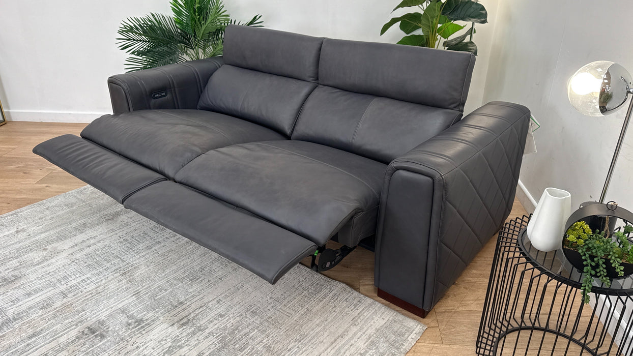 Sofology Mason Leather 3 Seater Power Recliner/Headrest in Relaxed Matt Charcoal