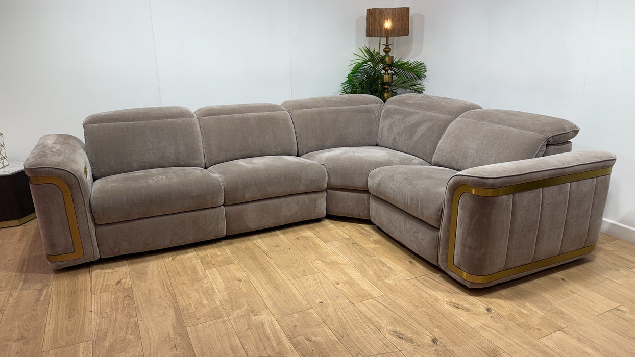 Sofology Plaza Fabric 3 Corner 1.5 Power Recliner/Headrest Heated Seats in Relaxed Chenille Nutmeg