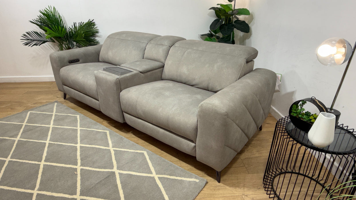 Sofology Allure Fabric 2.5 Seater Screen Console Power Recliner/Headrest Heated Seats Lumbar Speakers in Lifestyle Flecked Stone