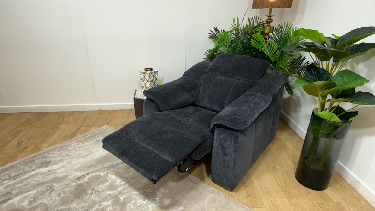 Sofology Carrera Fabric Chair Power Recliner in Relaxed Chenille Ink