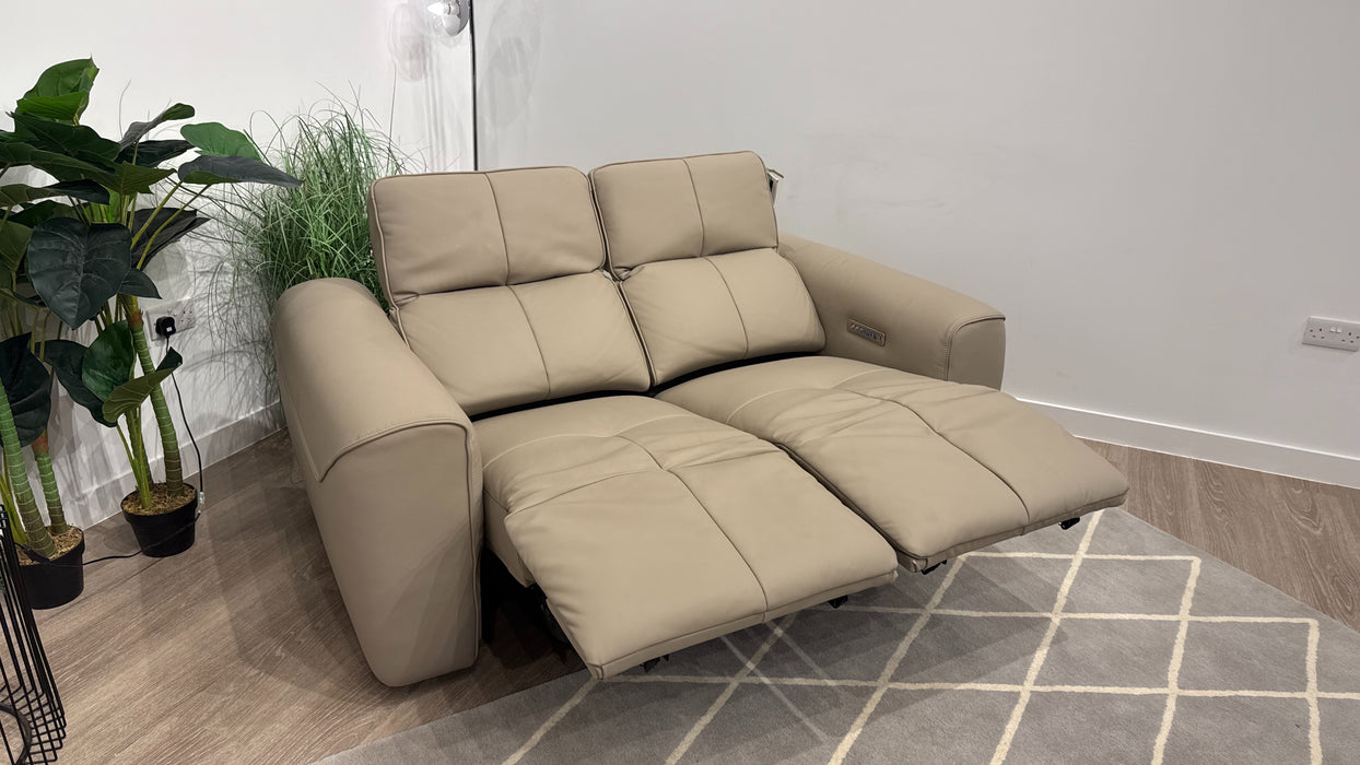 Sofology Riviera Leather 2 Seater Power Recliner/Headrest in Trusty Super Matt Putty