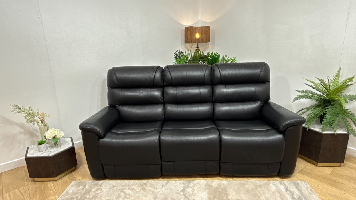 Sofology Cleveland Leather 3 Seater Power Recliner/Headrest Heated Seats Lumbar Support in Trusty Embossed Jet Black