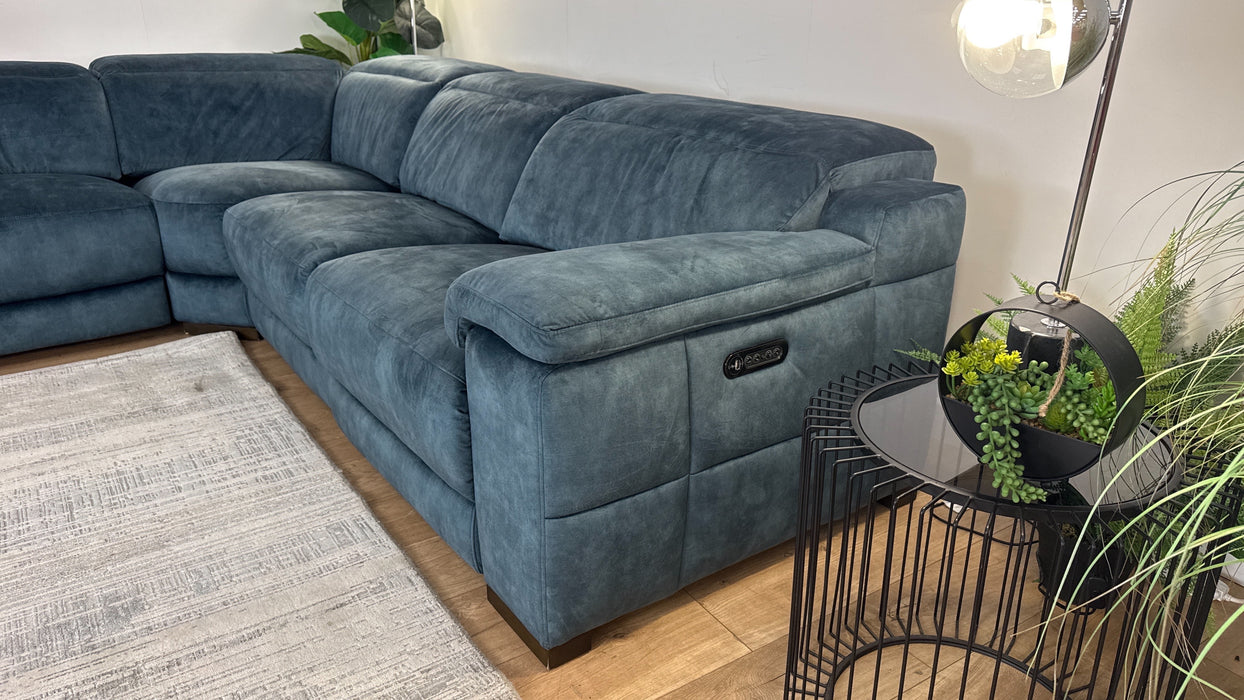 Sofology Laurence Fabric 1 Corner 3 Power Recliner/Headrest in Washed Velvet Teal