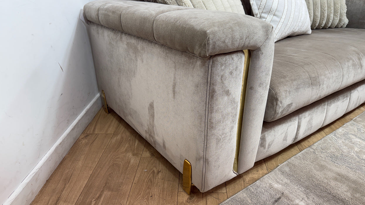Sofology Oscar Fabric 2 Seater Gold Trim in Fine Textured Chenille Stone Mix