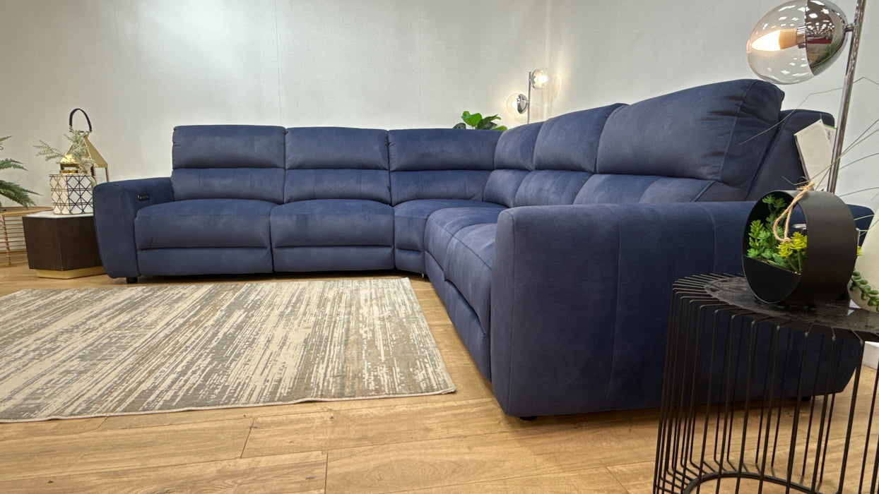 Sofology Portofino Fabric 3 Corner 3 Power Recliner/Headrest in Lifestyle Flecked Navy