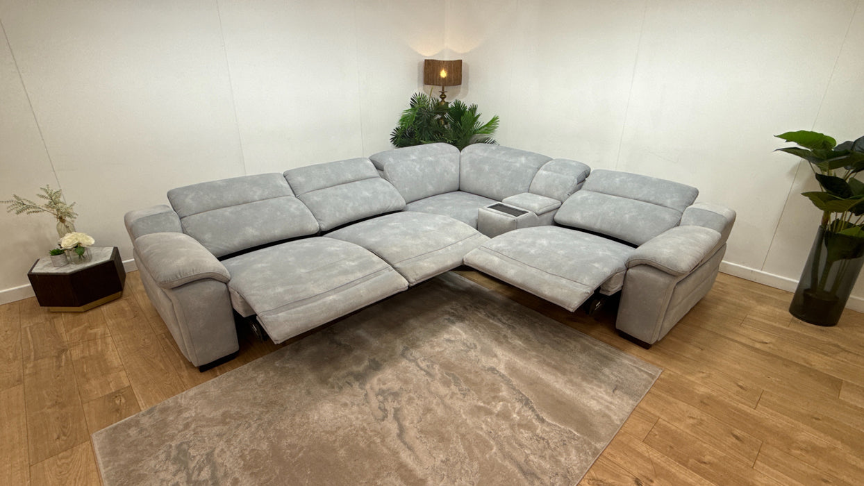 Sofology Portland Fabric 3 Corner Console 1.5 Power Recliner/Headrest Heated Seats in Lifestyle Flecked Silver