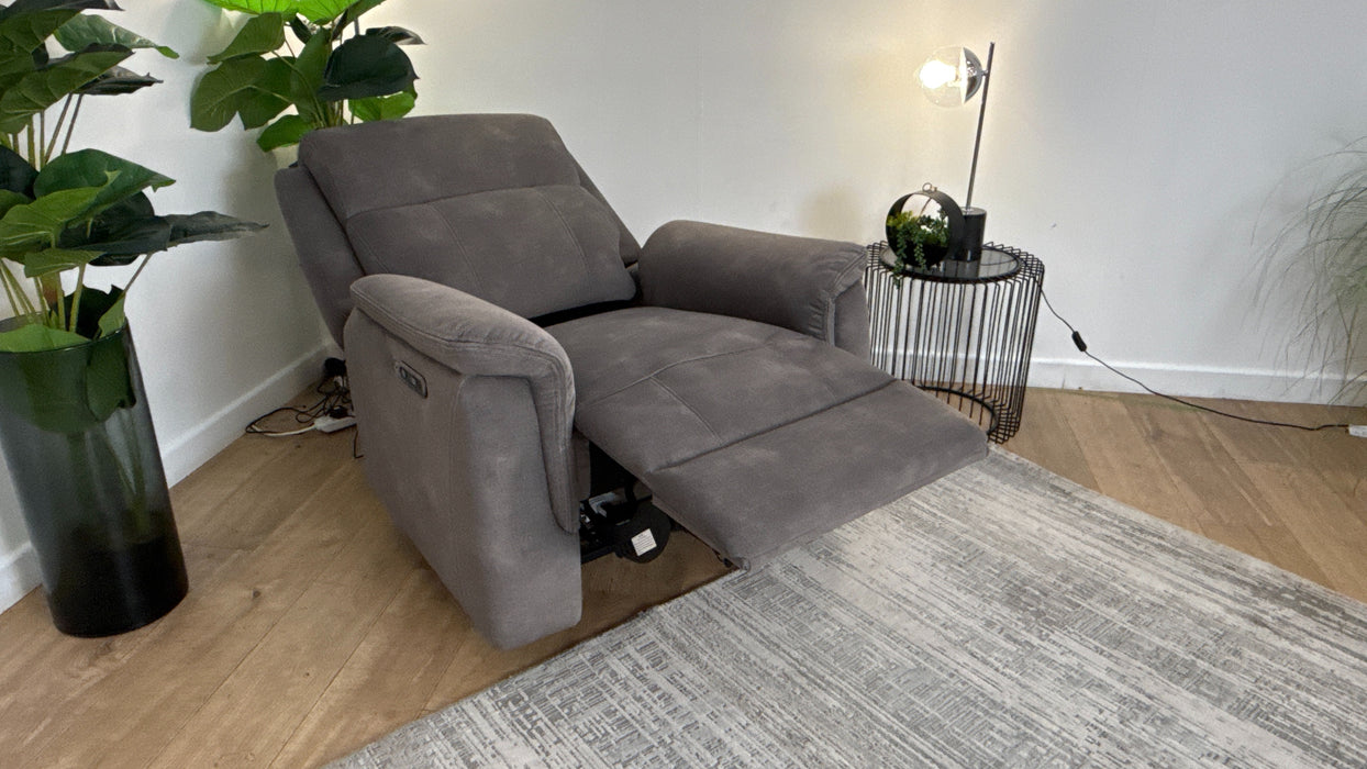 Sofology Bradie Fabric Chair Power Recliner Heated Seat in Lifestyle Flecked Mocha