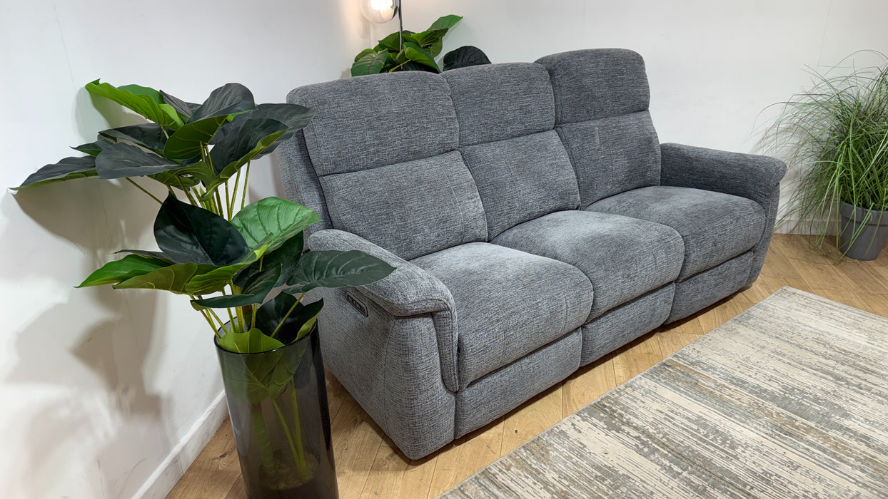 Sofology Bradie Fabric 3 Seater Power Recliner/Headrest in Woven Chenille Grey