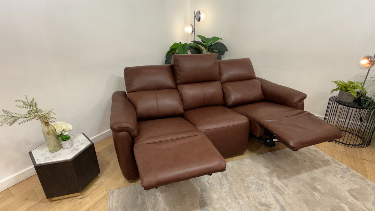 Sofology Ripley Leather 3 Seater Power Recliner/Headrest Lumbar Support in Trusty Embossed Chestnut