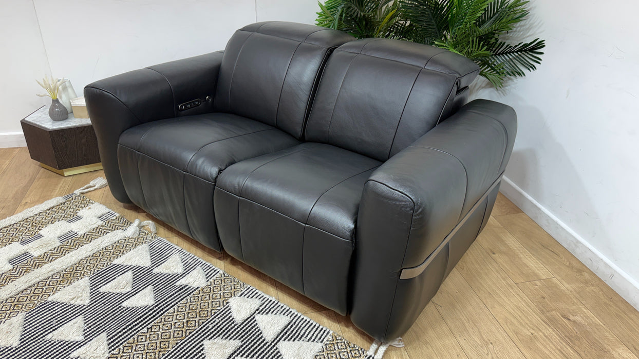 Sofology Lumiere Leather 2 Seater Power Recliner/Headrest in Trusty Embossed Jet Black