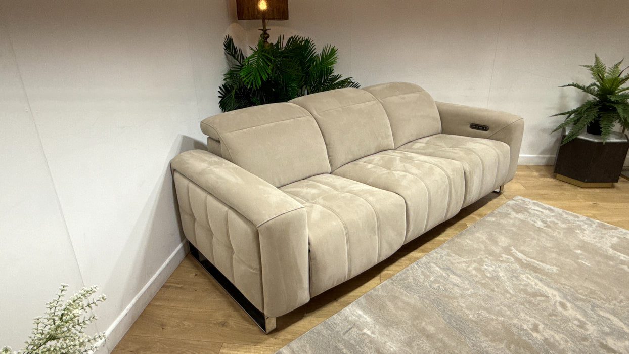 Sofology Marvella Fabric 3 Seater Power Recliner/Headrest in Lifestyle Nubuck Feel Stone