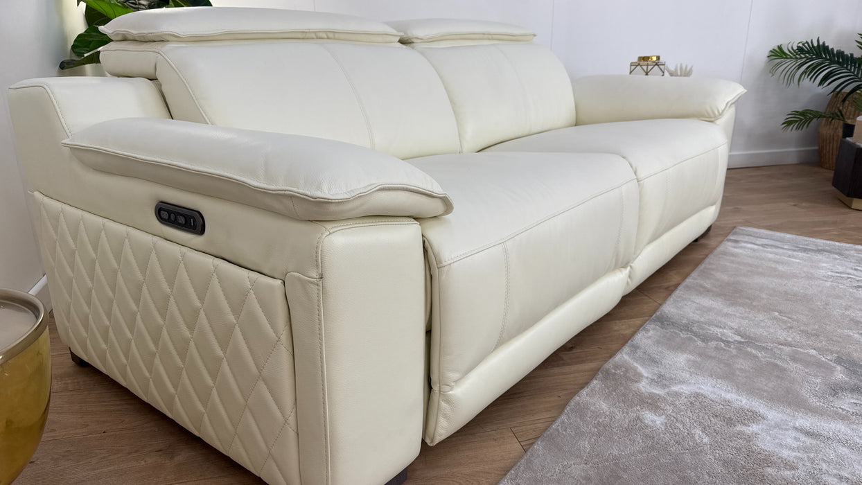 Sofology Benz Leather 3 Seater Power Recliner/Headrest in Trusty Sheen White