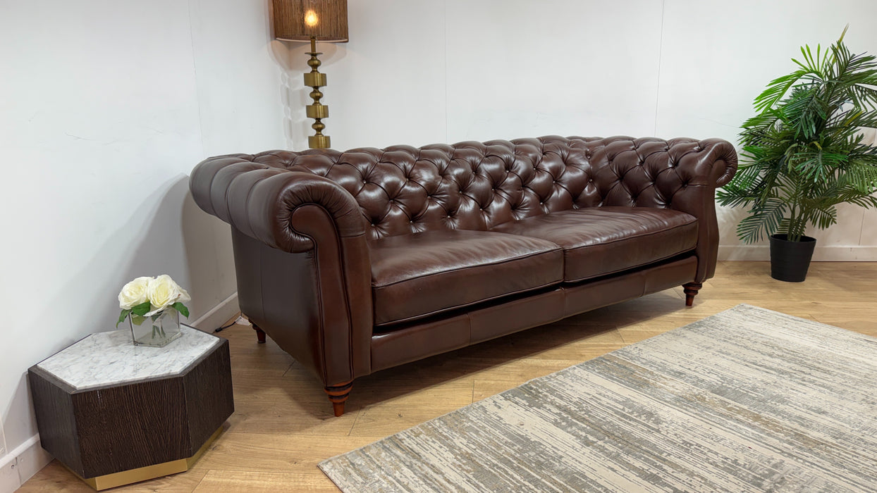 Sofology Darcy Leather 3 Seater without Studs in Trusty Supersoft Sheen Chestnut