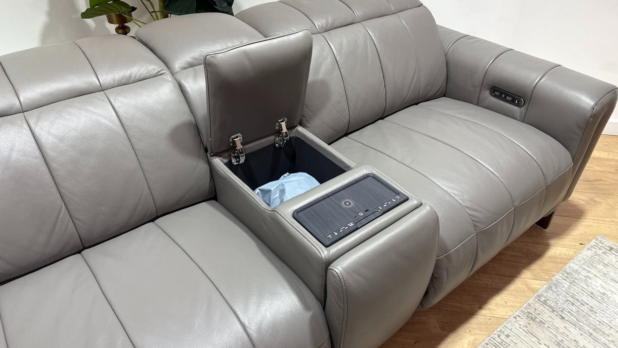 Sofology Paramount Leather 2.5 Seater Console Power Recliner/Headrest Speakers in Trusty Embossed Elephant