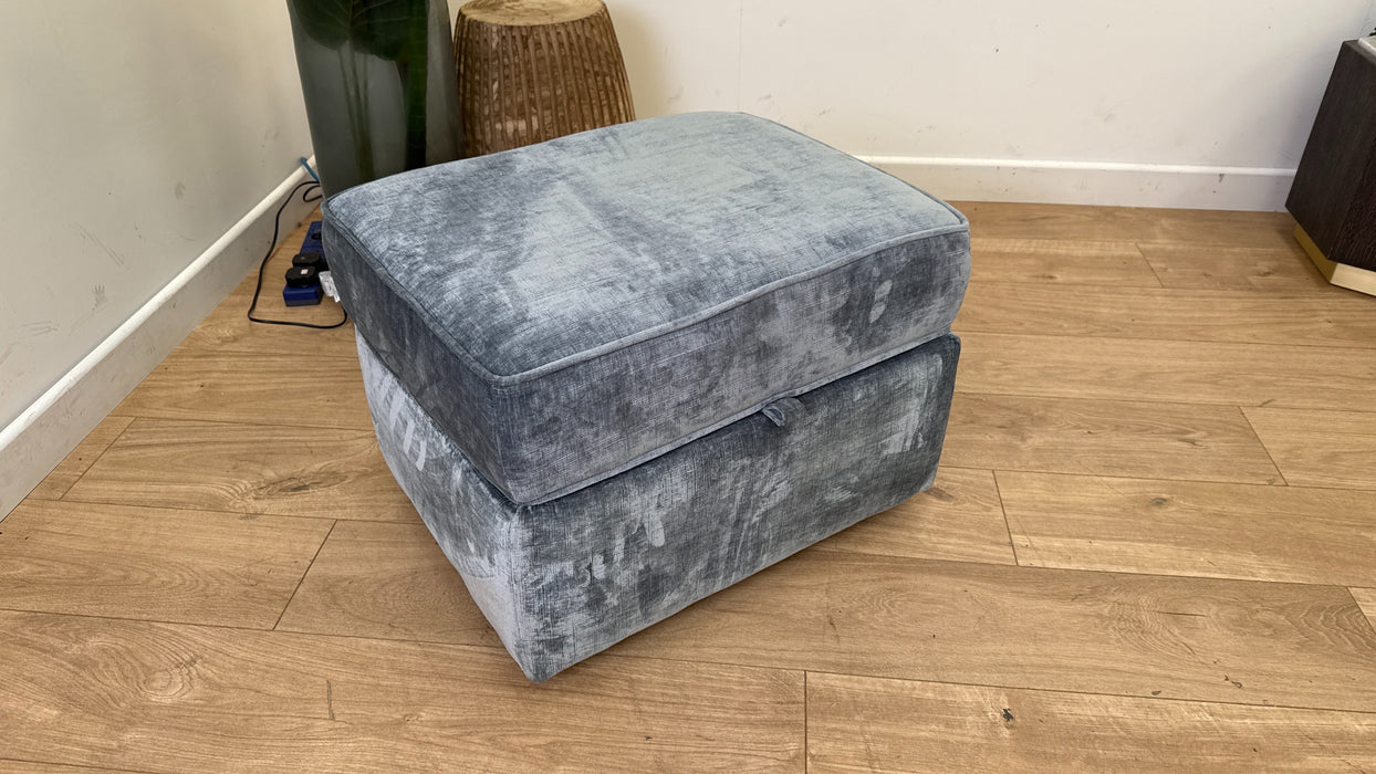 Sofology Georgio Fabric Storage Footstool Feather Flex in Luxe Chenille Steel Blue
