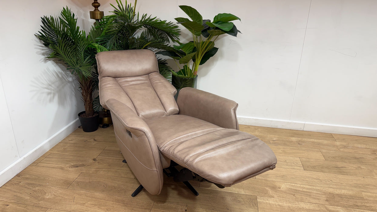 Sofology Heston Leather Chair Power Recliner in Relaxed Soft Leather Stone
