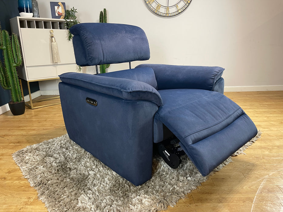 The Hugo Chair Power Headrest Power Recliner Lifestyle Flecked Navy Fabric (WA2)