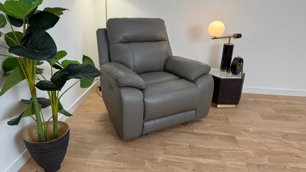 Sample Leather Power Recliner in Grey