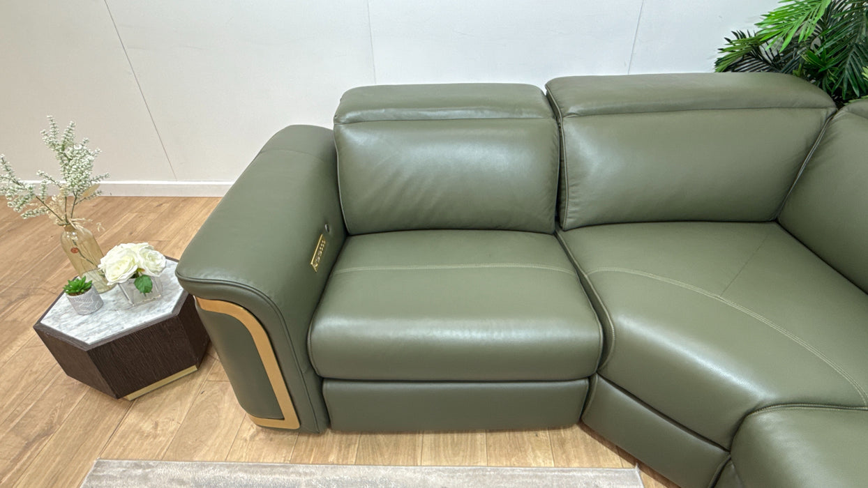 Sofology Plaza Leather 1.5 Corner 3 Seater Power Recliner/Headrest Heated Seats in Trusty Embossed Dark Olive
