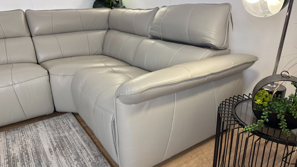 Sofology Cadenza Leather 3 Corner 1 Power Recliner/Headrest in Trusty Sheen Lead Grey