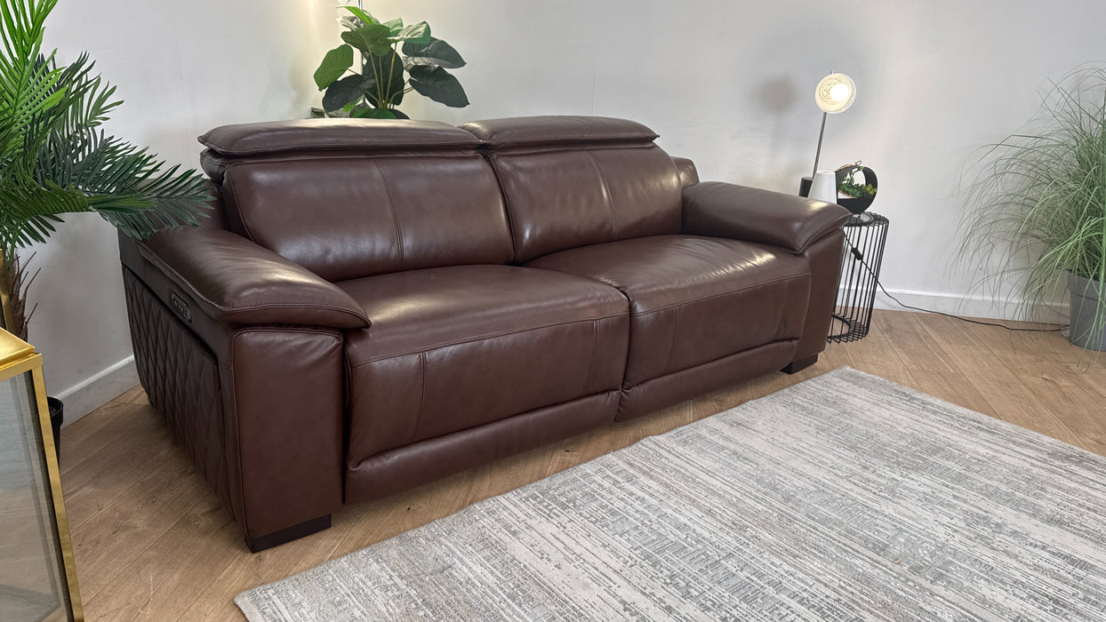 Sofology Benz Leather 3 Seater Power Recliner/Headrest in Trusty Sheen Chocolate