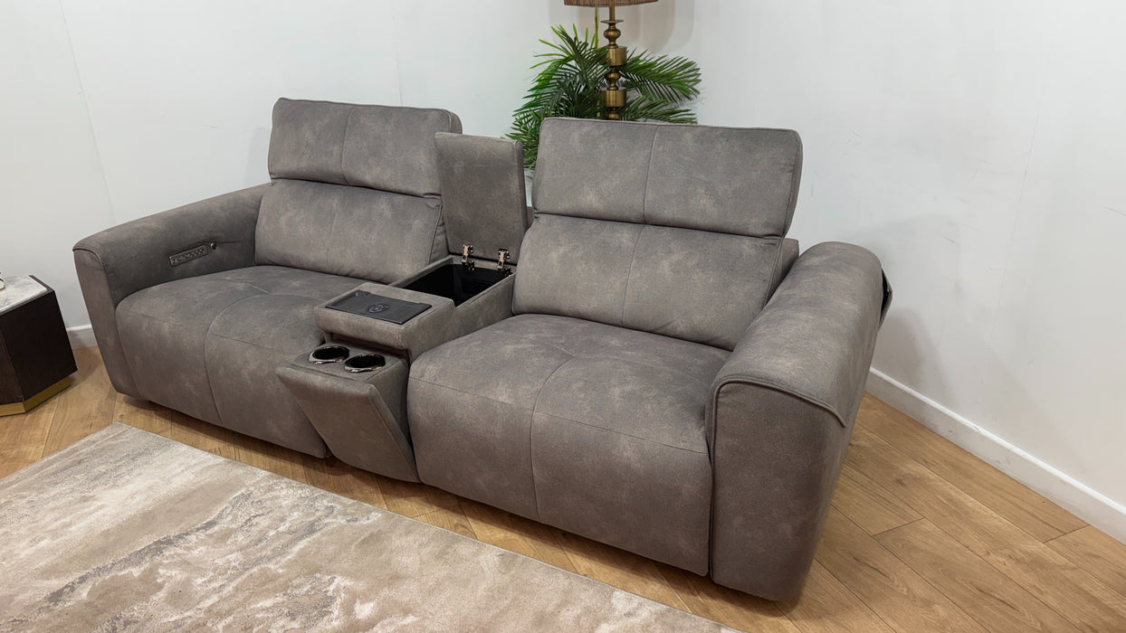 Sofology Riviera Fabric 2.5 Seater Console Power Recliner/Headrest Heated Seats in Mocha