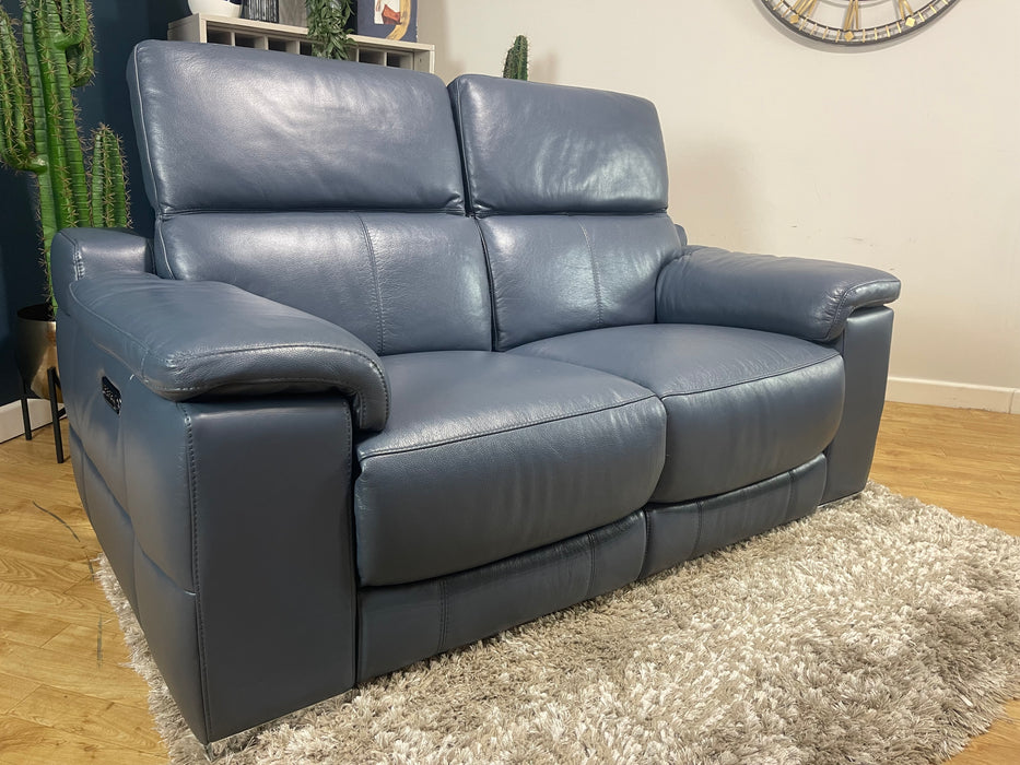 Laurence 2 Seater Sofa Power Recliner Power Headrest Le Mans Smoke Blue Leather (WA2)