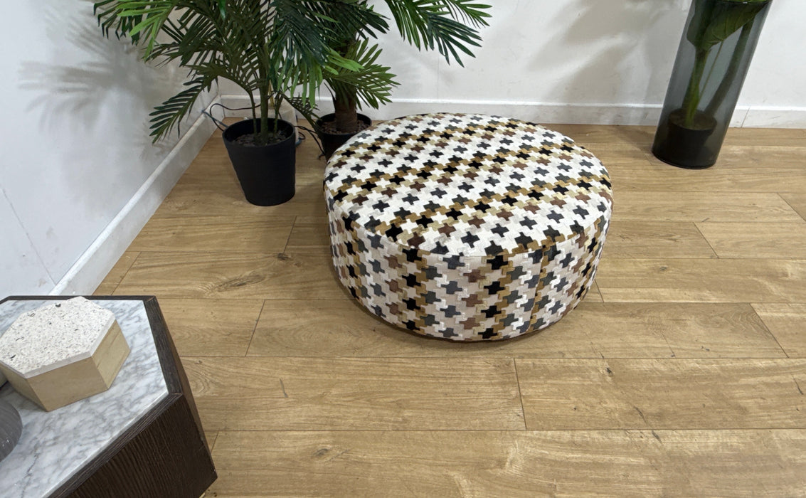 Sofology Remy Fabric Designer Round Footstool in Designer Fabric Chocolate
