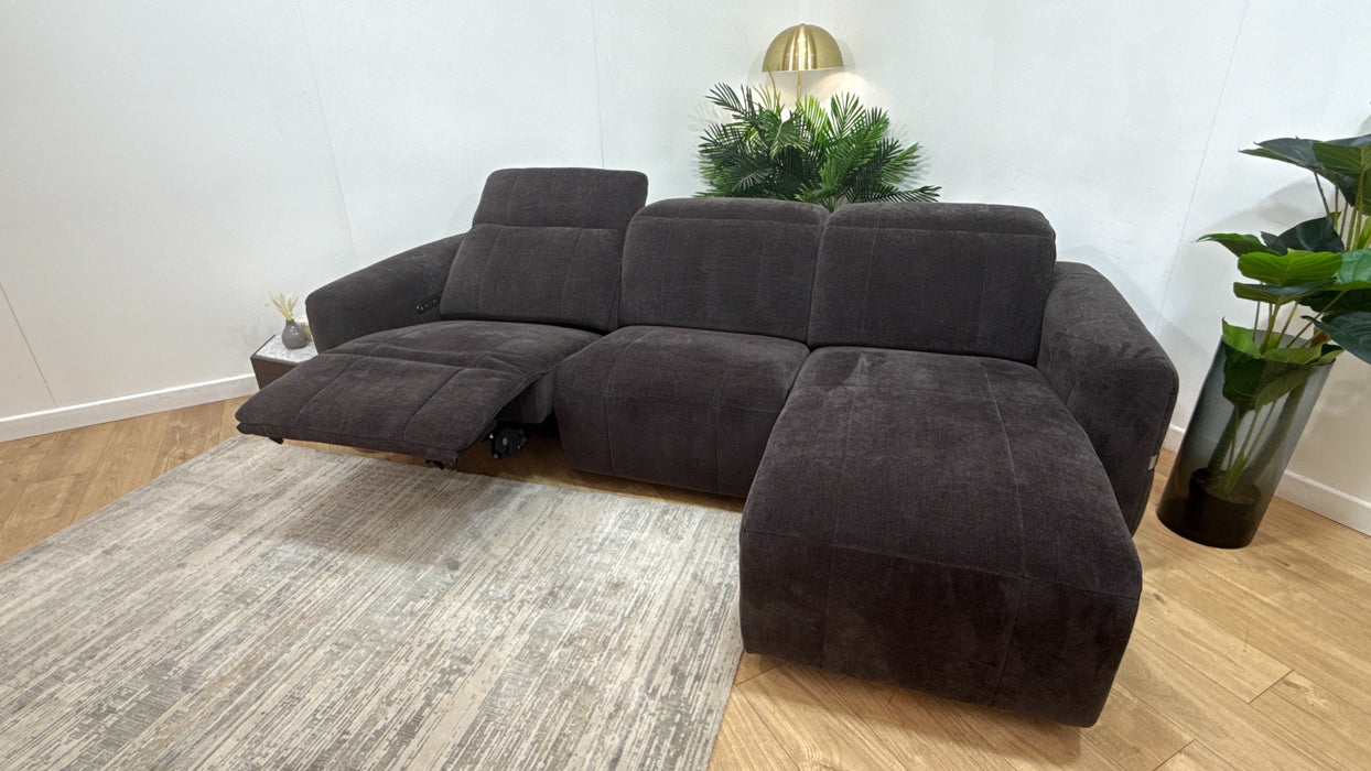 Sofology Lumiere Fabric 4 Seater Chaise Power Recliner/Headrest in Relaxed Chenille Raisin
