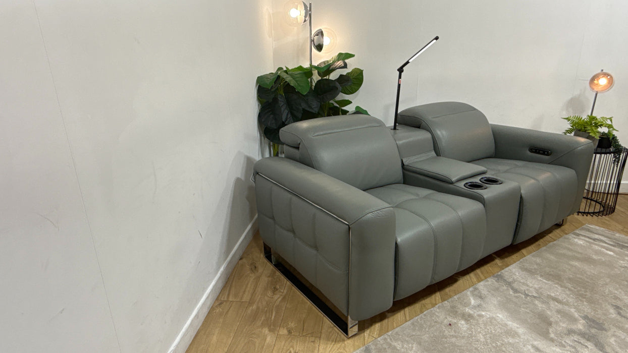 Sofology Marvella Leather 2 Seater Power Recliner/Headrest Heated Seats in Trusty Sheen Granite Teal