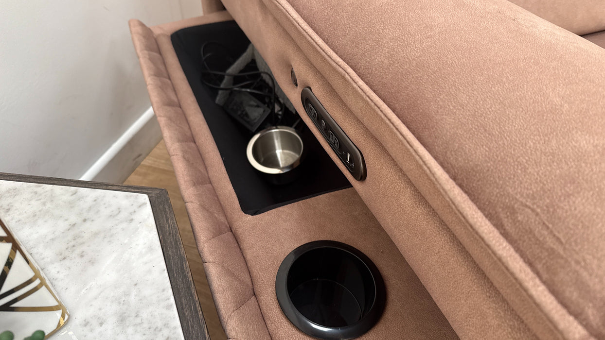 Sofology Benz Fabric 3 Seater Power Recliner/Headrest Heated Seat in Lifestyle Flecked Sand