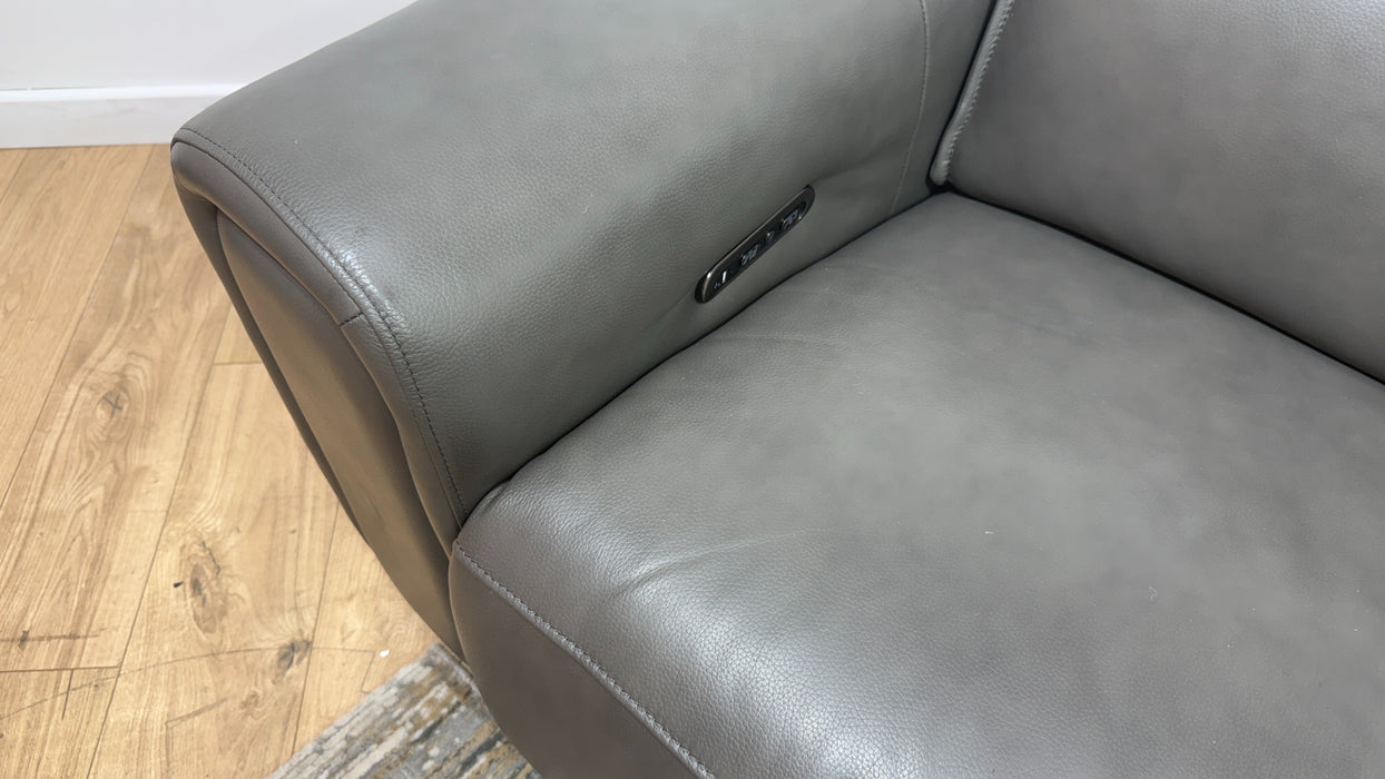 Sofology Premiere Leather 2.5 Seater Smart Console Power Recliner/Headrest in Trusty Embossed Grey