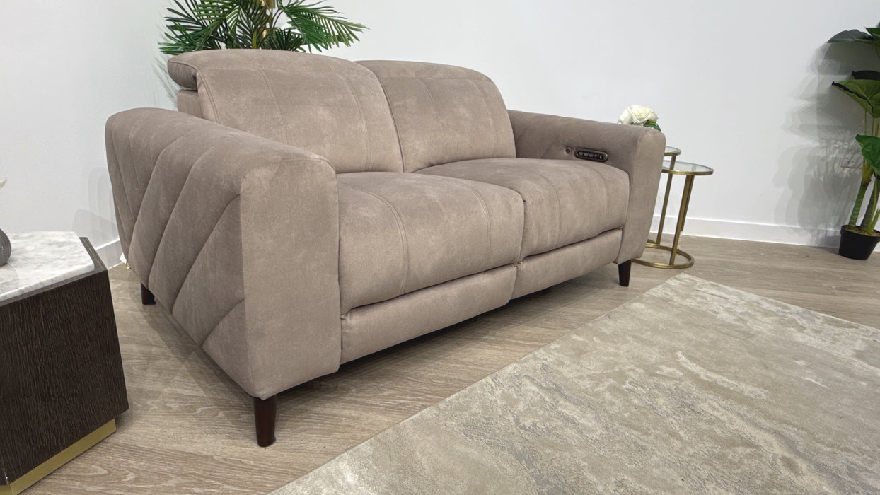 Sofology Allure Fabric 2 Seater Power Recliner/Headrest Heated Seats Lumbar Support in Lifestyle Flecked Fabric Nutmeg