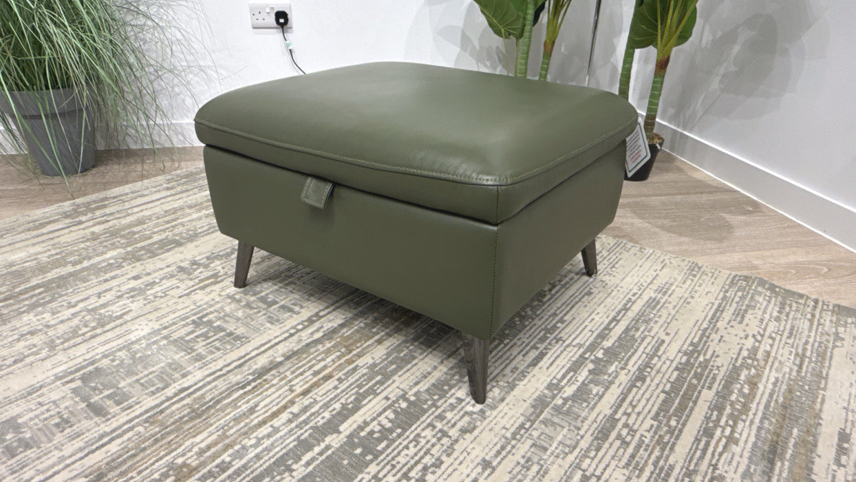Sofology Jax Leather Designer Footstool in Trusty Embossed Dark Olive
