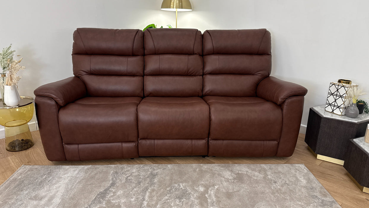 Sofology The Cleveland 3 Seater Recliner Sofa in Trusty Embossed Leather Chestnut