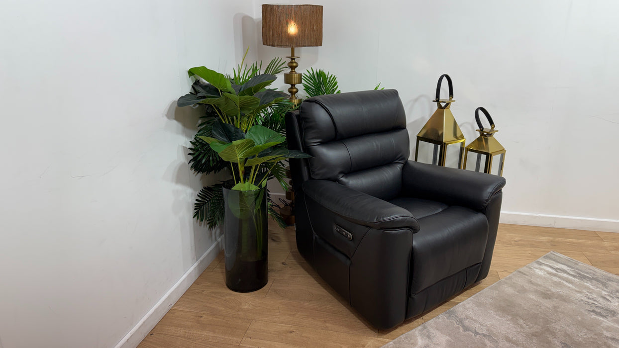 Sofology Cleveland Leather Chair Power Recliner in Trusty Embossed Jet Black