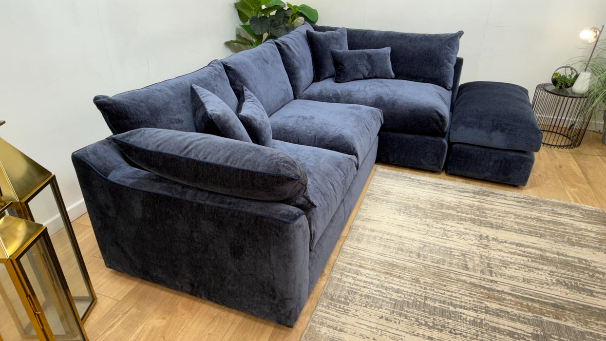 Sofology Georgio 3 Corner 1 Terminal Extra Flex Seats in Luxury Deep Pile Chenille Denim Mix