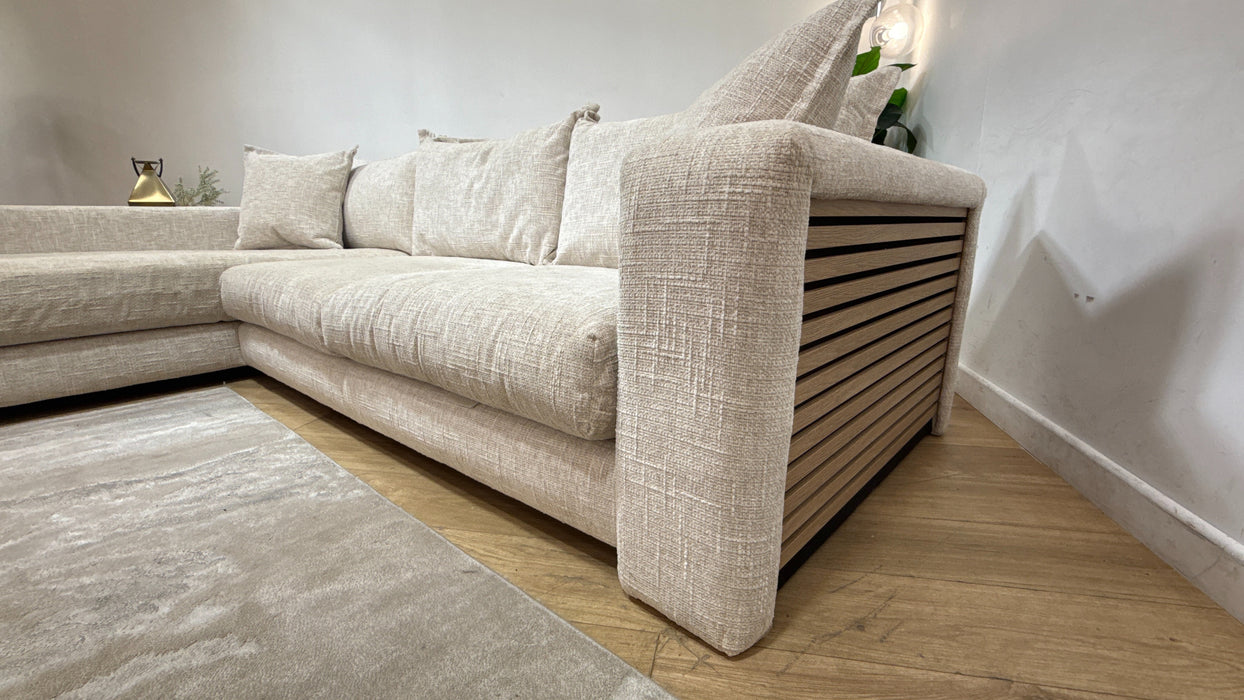 Sofology Cove Fabric Chaise Grande Light Wood Panel Artisan Chenille Ecru Mix