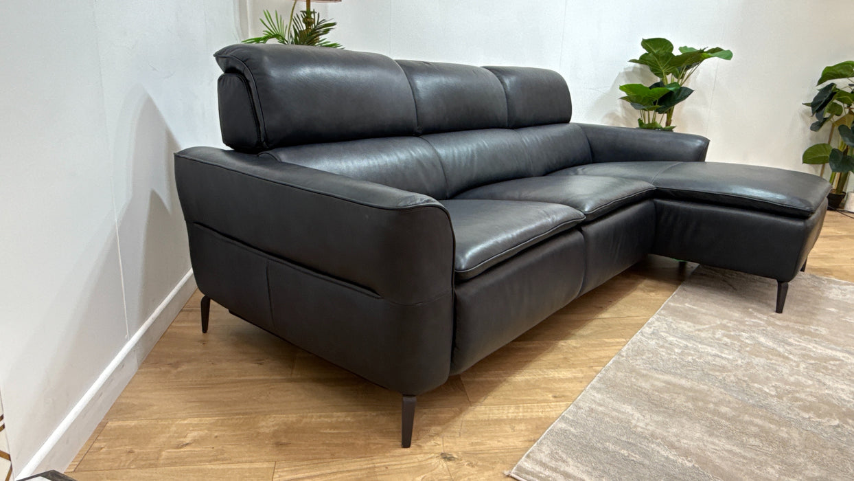 Sofology The Viento 3 Seater Leather Chaise In Trusty Embossed Navy