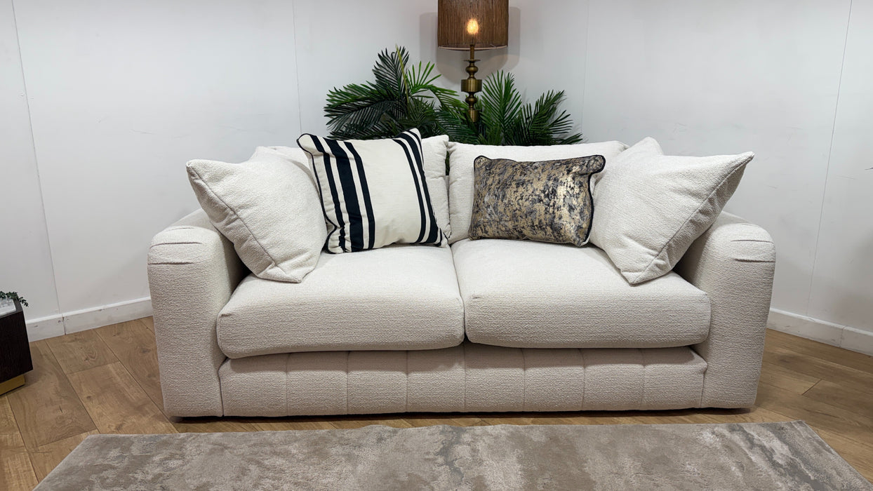 Sofology Westwood Fabric 2 Seater Gold Trim in Soft Boucle Ecru Mix