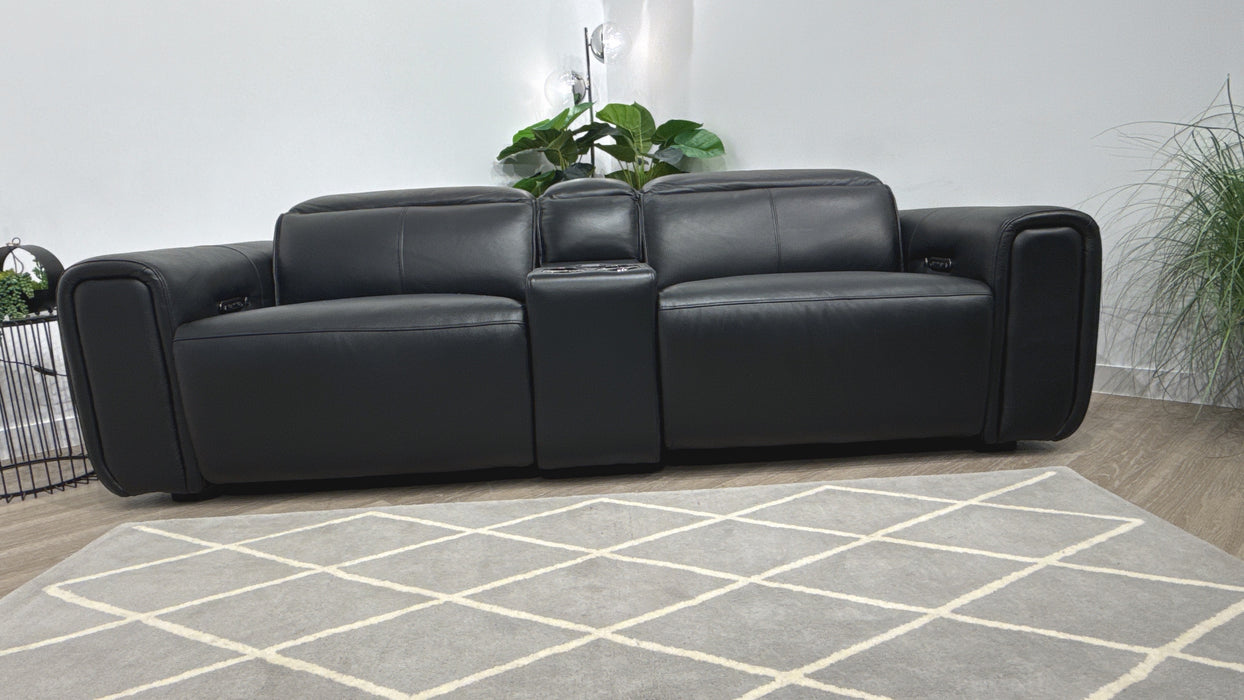 Sofology Premiere Leather 2.5 Seater Smart Console Power Recliner/Headrest Heated Seats in Trusty Embossed Jet Black