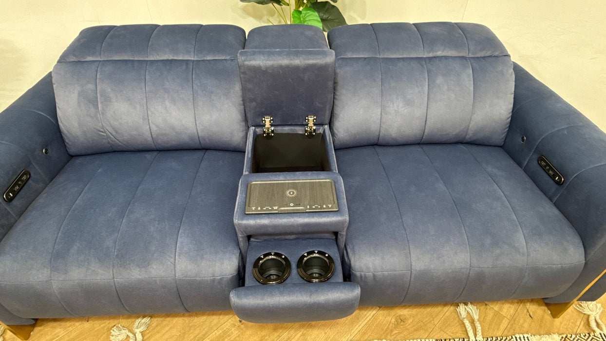 Sofology Paramount Fabric 2.5 Seater Console Power Recliner/Headrest Heated Seats Speakers in Lifestyle Flecked Navy