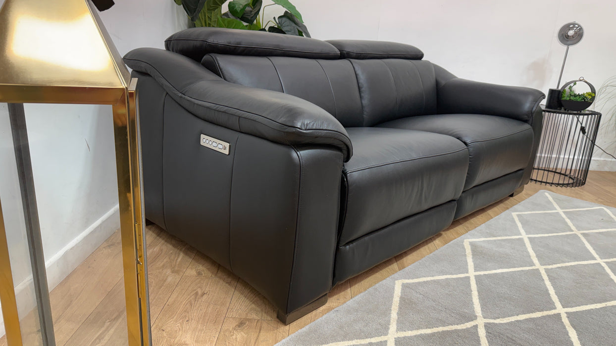 Sofology Carrera Leather 2.5 Seater Power Recliner/Headrest in Trusty Embossed Jet Black