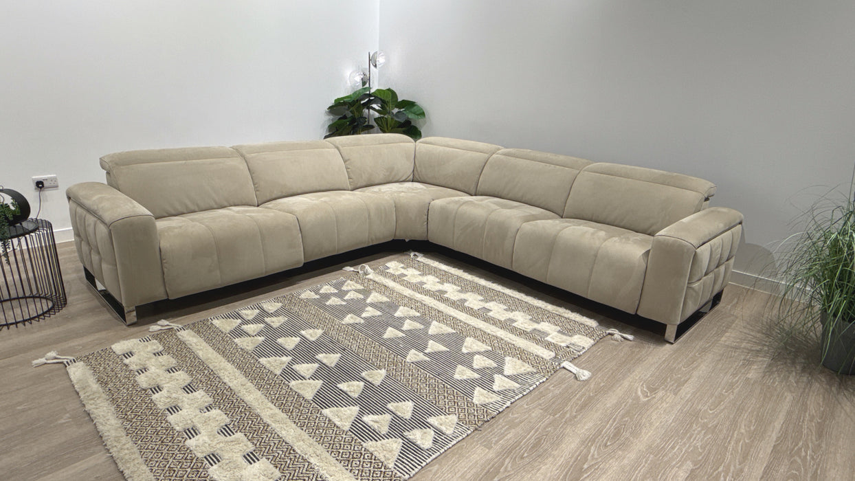 Sofology Marvella Fabric 3 Corner 3 Power Recliner/Headrest in Lifestyle Nubuck Feel Stone