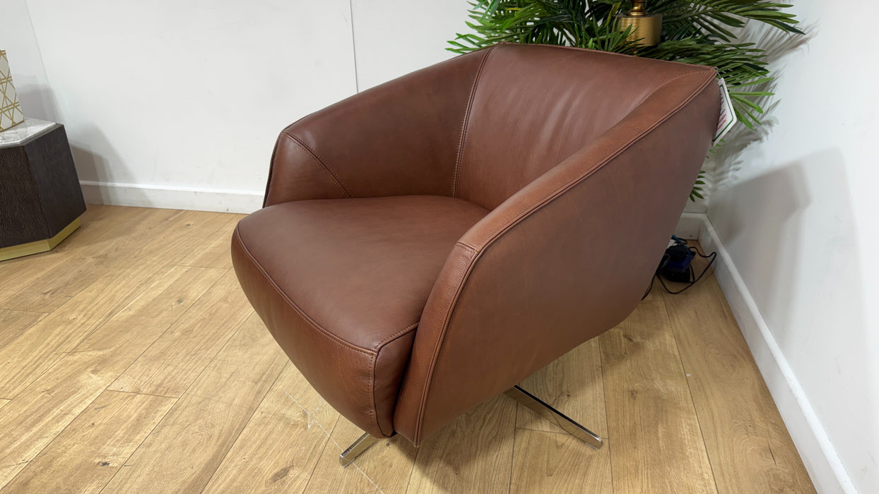Sofology Adler Leather Swivel Chair in Relaxed Soft Brown